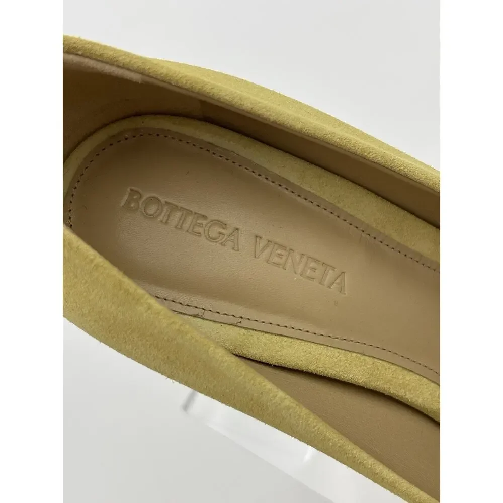 Bottega Veneta Tower Square Toe Suede Pumps Heels Yellow Size 38 / 8